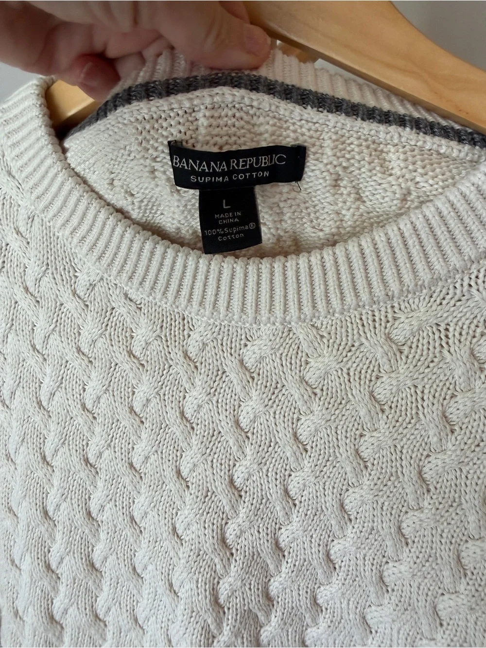 Banana Republic 100% Supima Cotton Fisherman Sweater Ivory Men’s Size Large
